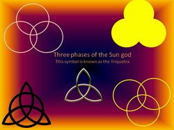 Three phases of the sun god and the triquetra