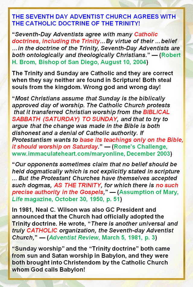 The SDA Church agrees with the Catholic doctrine of the Trinity